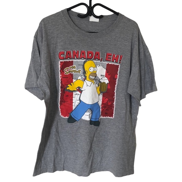 Vintage The Simpson ‘Canada, Eh’ Grey T-Shirt - Picture 1 of 7